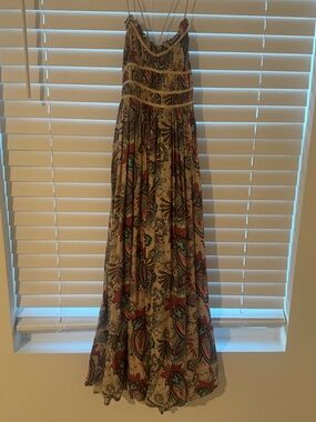 Millibon Cream Maxi Dress with Red and Teal Paisley